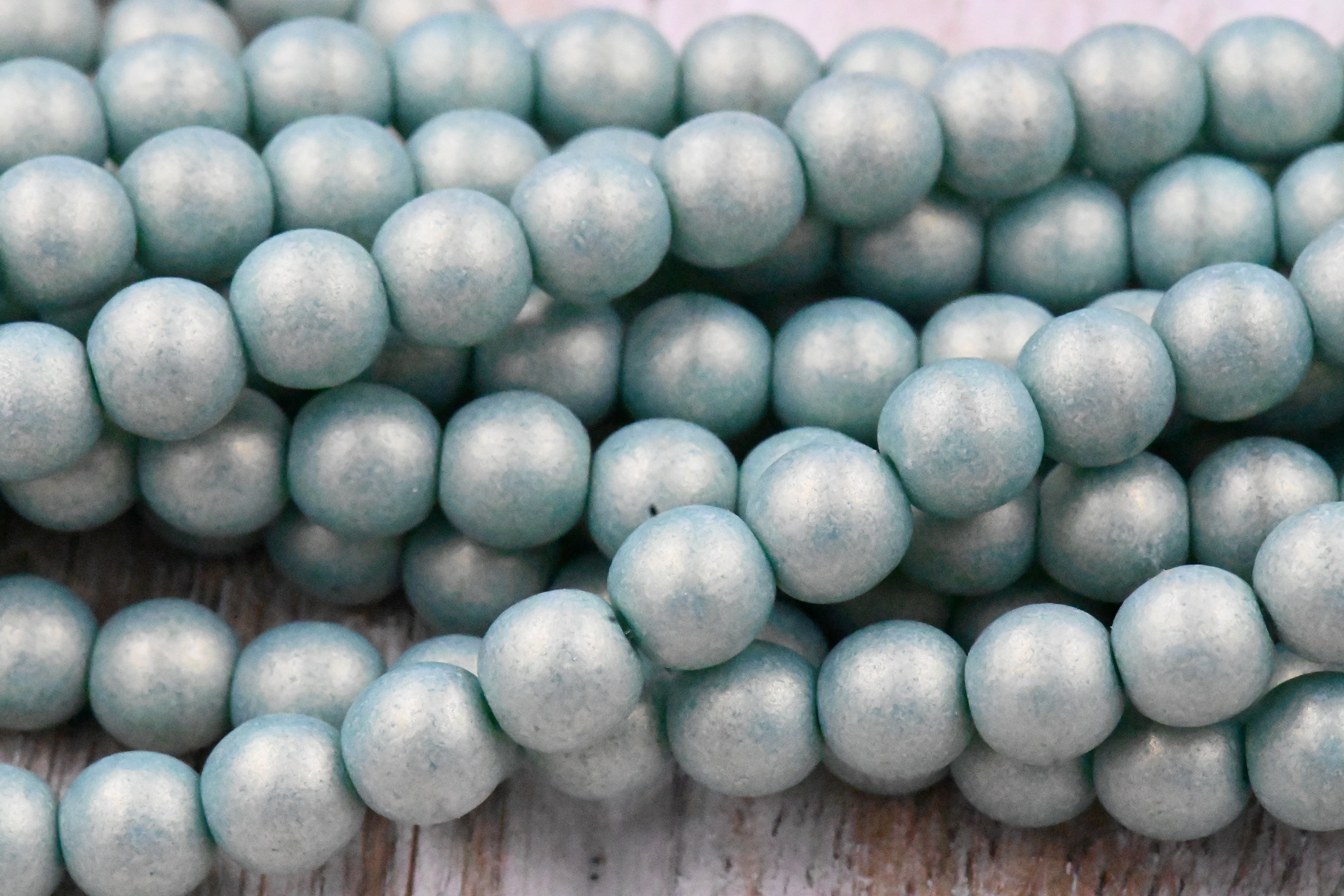 6mm Czech Glass Round Sueded Gold Muted Turquoise Green Luster  -50