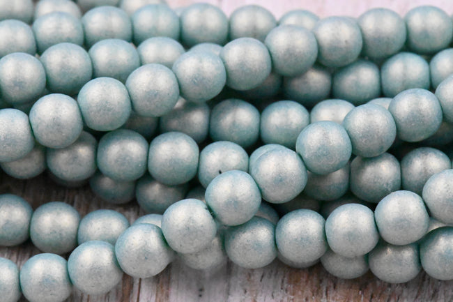 6mm Czech Glass Round Sueded Gold Muted Turquoise Green Luster  -50 Main Image