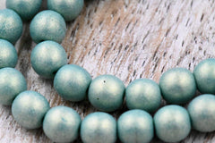 TWO STRANDS 6mm Czech Glass Beads Round Sueded Gold Muted Turquoise Green Luster