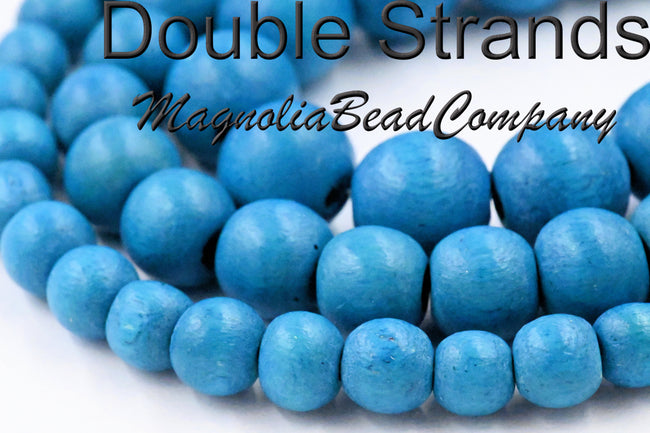 TWO STRANDS Blue Macaw Beads 6mm 8mm 10mm Wood beads -16 inch strand Hover Image