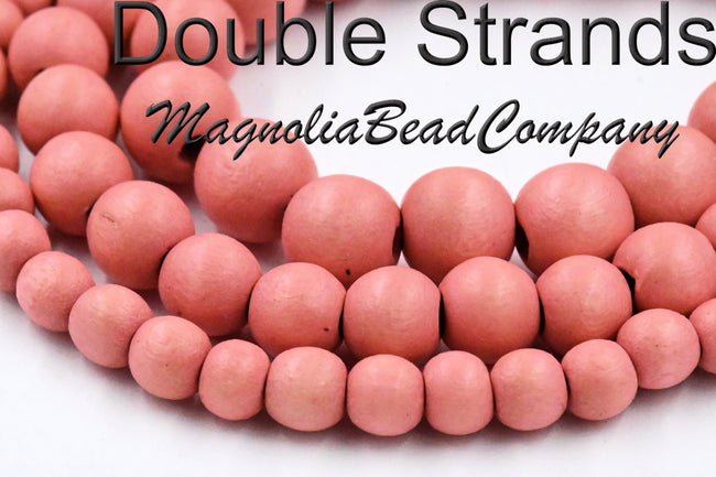 TWO STRANDS, 6mm 8mm 10mm Wood Beads, Pink Summer Wood Beads Hover Image