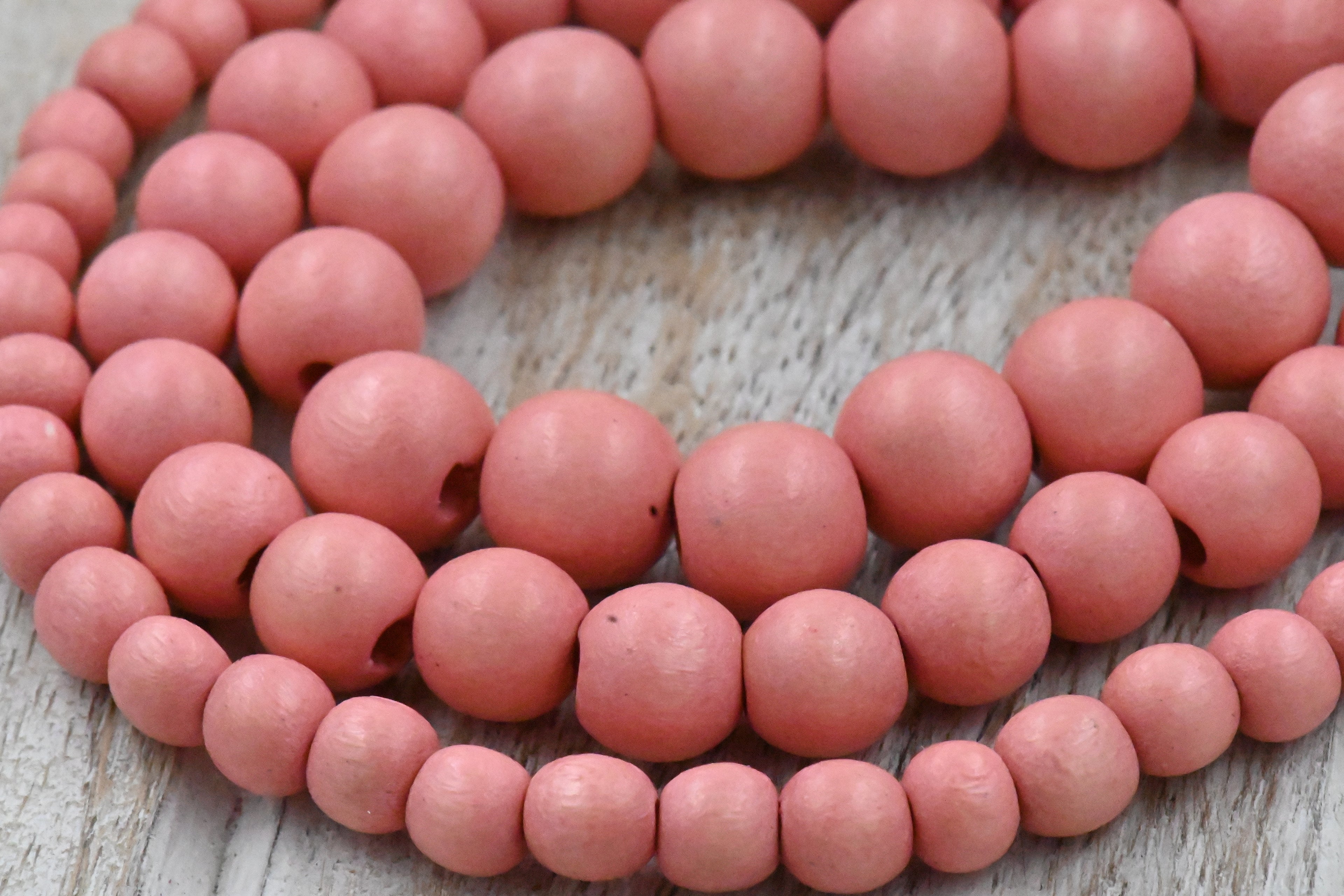TWO STRANDS, 6mm 8mm 10mm Wood Beads, Pink Summer Wood Beads