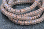 Czech Glass Beads 3x6mm Heishi Transparent Glass with Etched, Copper and AB Finishes 50pc