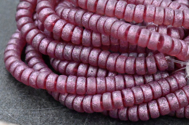 Czech Glass Beads 3x6mm Heishi Claret with Etched and Metallic Pink Wash Main Image
