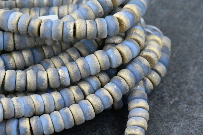 Czech Glass Beads 3x6mm Heishi Thistle with Etched and Gold Luster Finishes Main Image