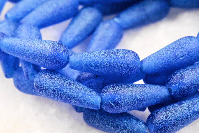 Czech Beads 6x15mm Dangle Drop Cobalt with Light Turquoise Wash and an Etched Finish   5pc Hover Image