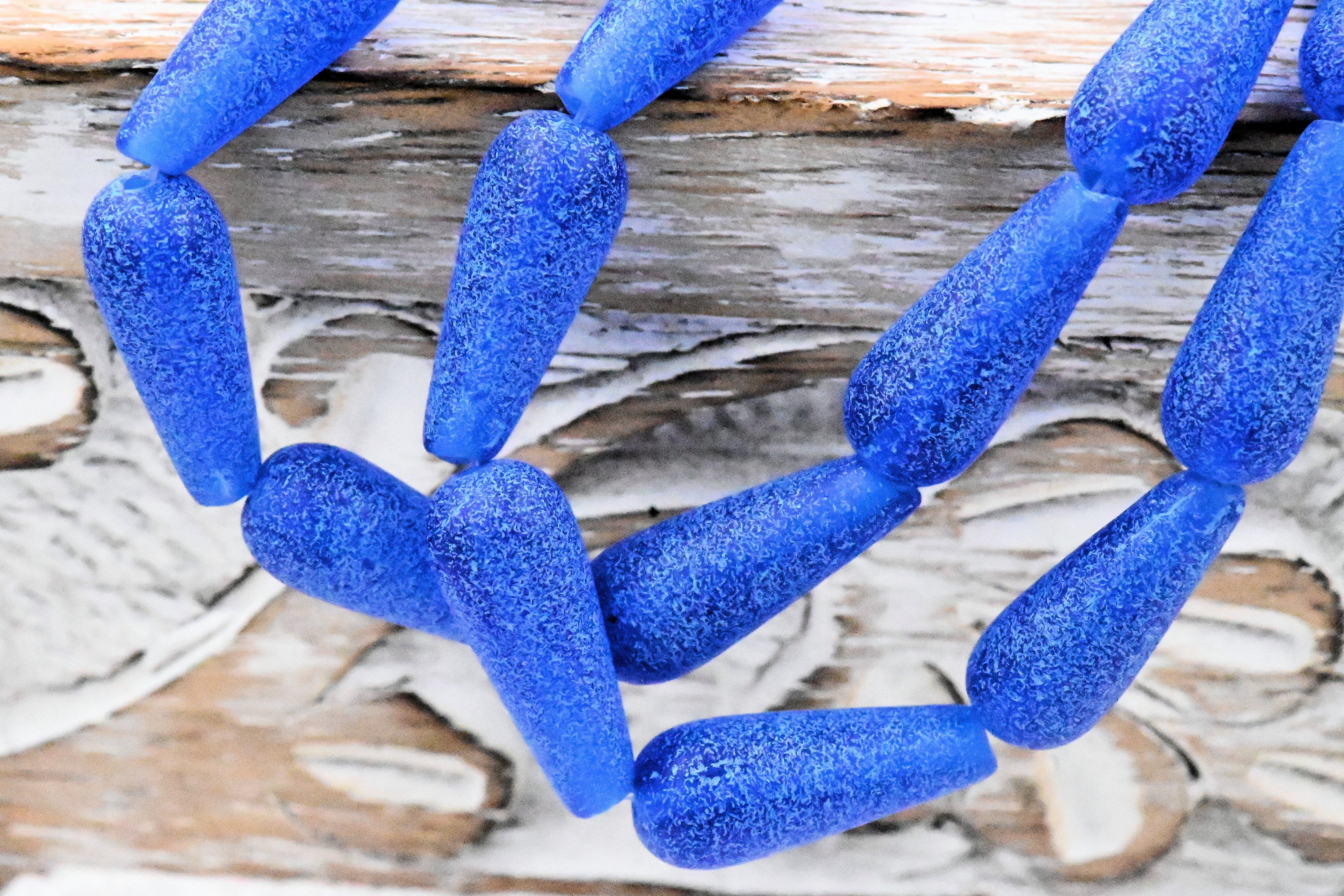 Czech Beads 6x15mm Dangle Drop Cobalt with Light Turquoise Wash and an Etched Finish   5pc