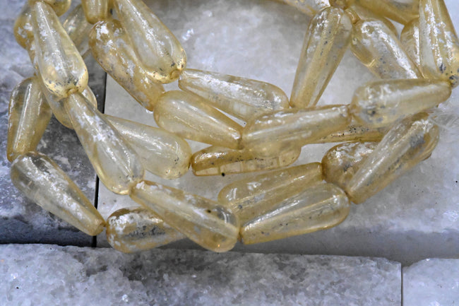 Czech Beads 6x15mm Dangle Drop Beige with a Mercury Finish   10pc Main Image