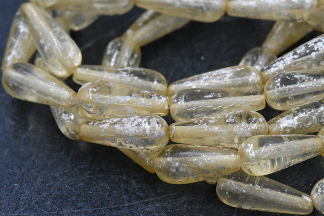 Czech Beads 6x15mm Dangle Drop Beige with a Mercury Finish   5pc Main Image