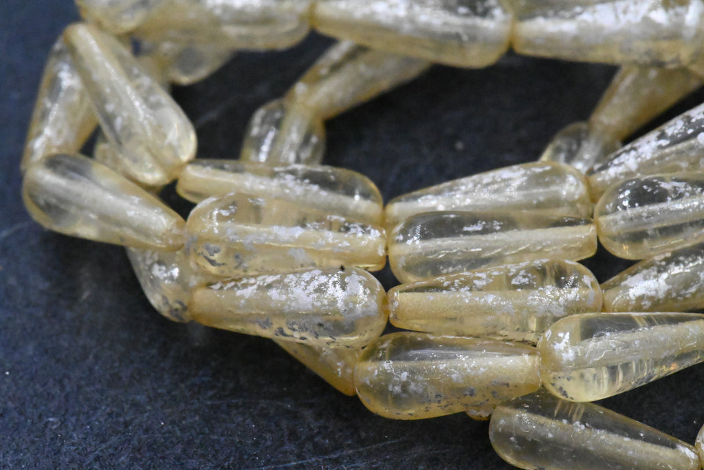 Czech Beads 6x15mm Dangle Drop Beige with a Mercury Finish   10pc