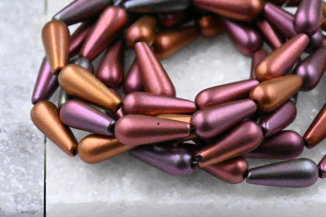 Czech Beads 6x15mm Dangle Drop Metallic Mix   5pc Hover Image