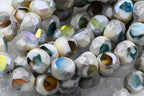 15pc, 8mm Dual Faceted Round Teal, Amber, and White with AB and Antique Silver Finishes Czech Glass Beads