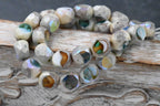 15pc, 8mm Dual Faceted Round Teal, Amber, and White with AB and Antique Silver Finishes Czech Glass Beads