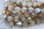 15pc 10x8mm Faceted Bicone White with Picasso, Mercury and AB Finishes Czech Glass Beads