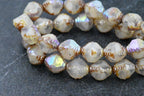 15pc 10x8mm Faceted Bicone White with Picasso, Mercury and AB Finishes Czech Glass Beads