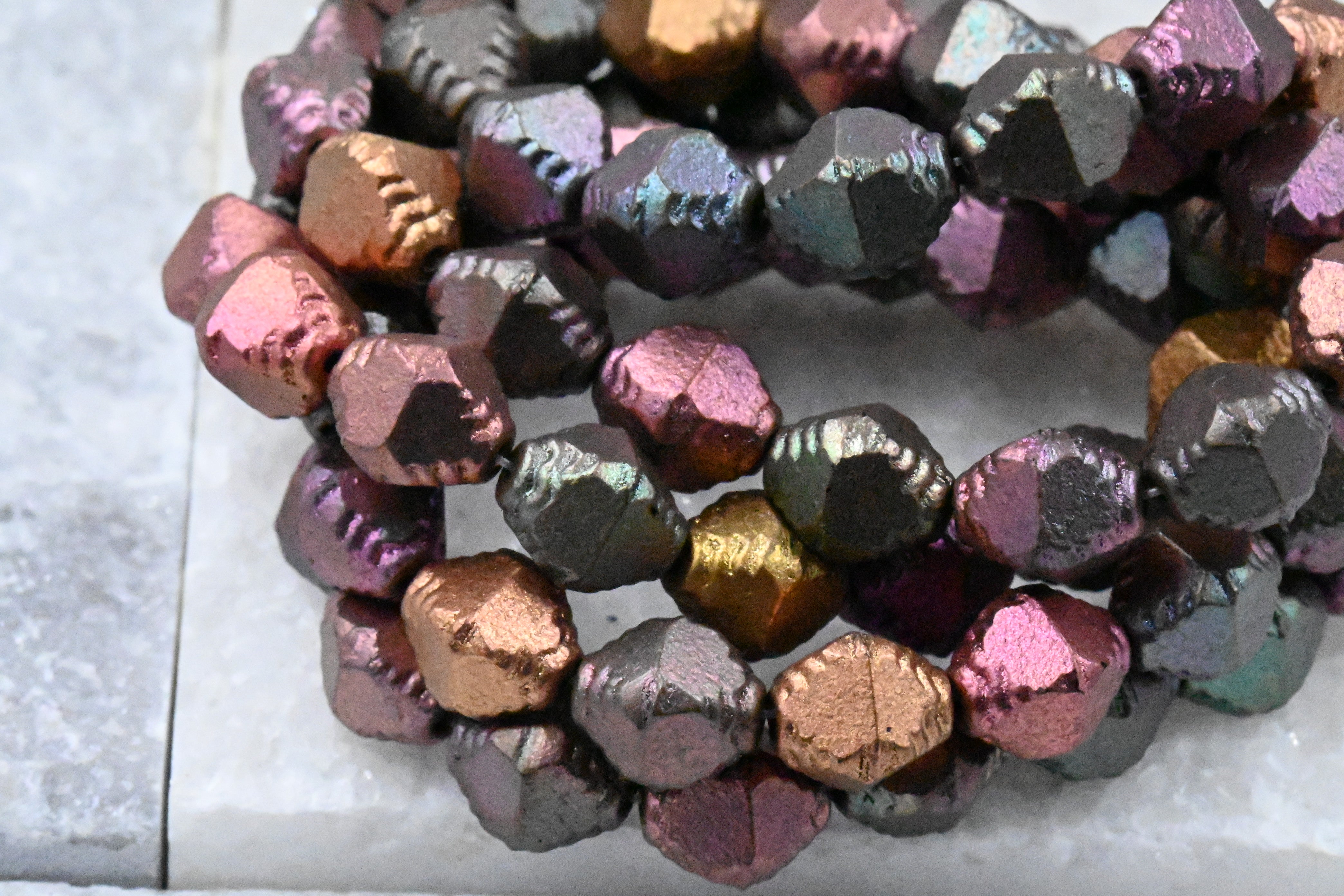 Metallic Mix 10x8mm Faceted Bicone Czech Glass Beads 6pc