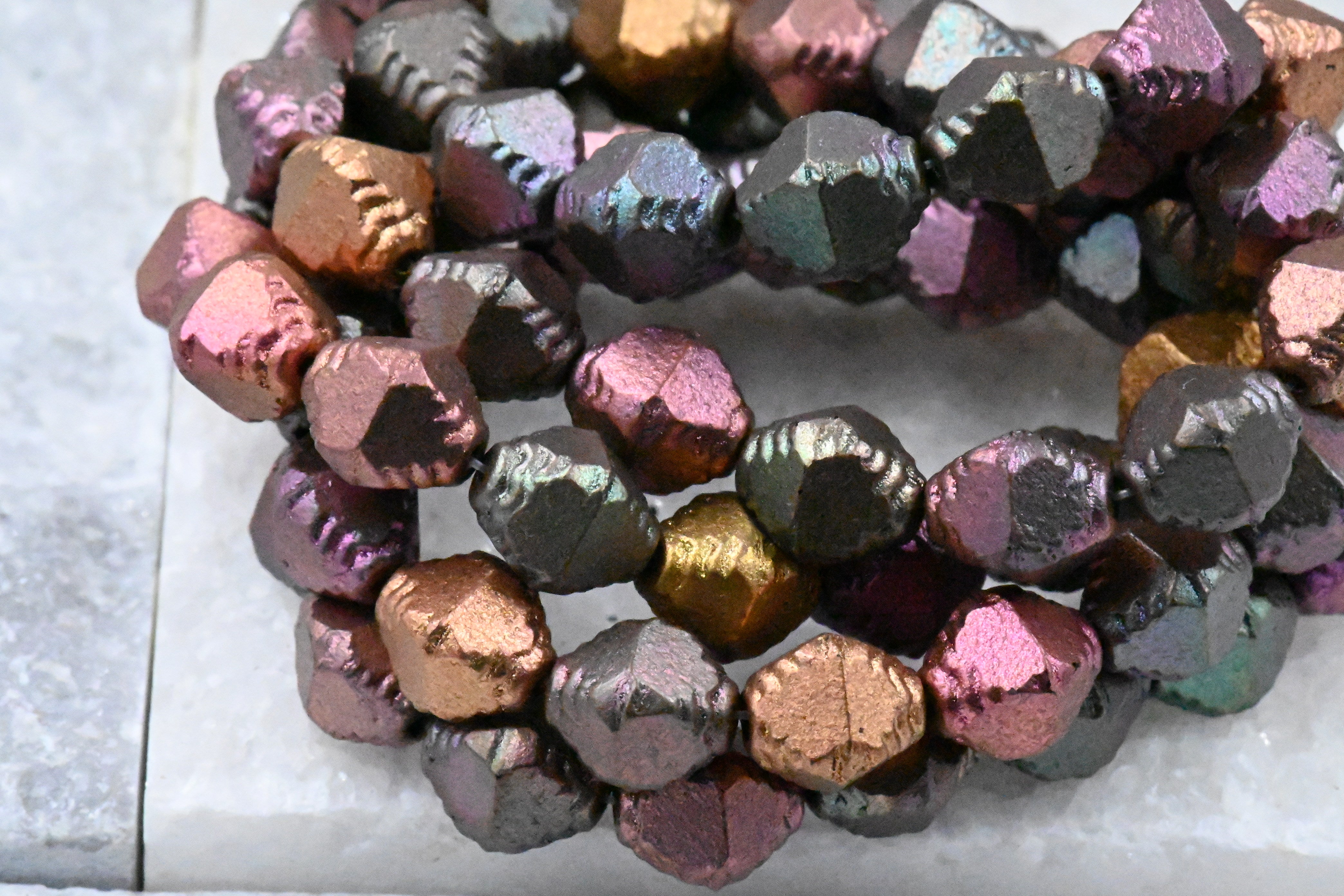 Metallic Mix 10x8mm Faceted Bicone Czech Glass Beads 6pc