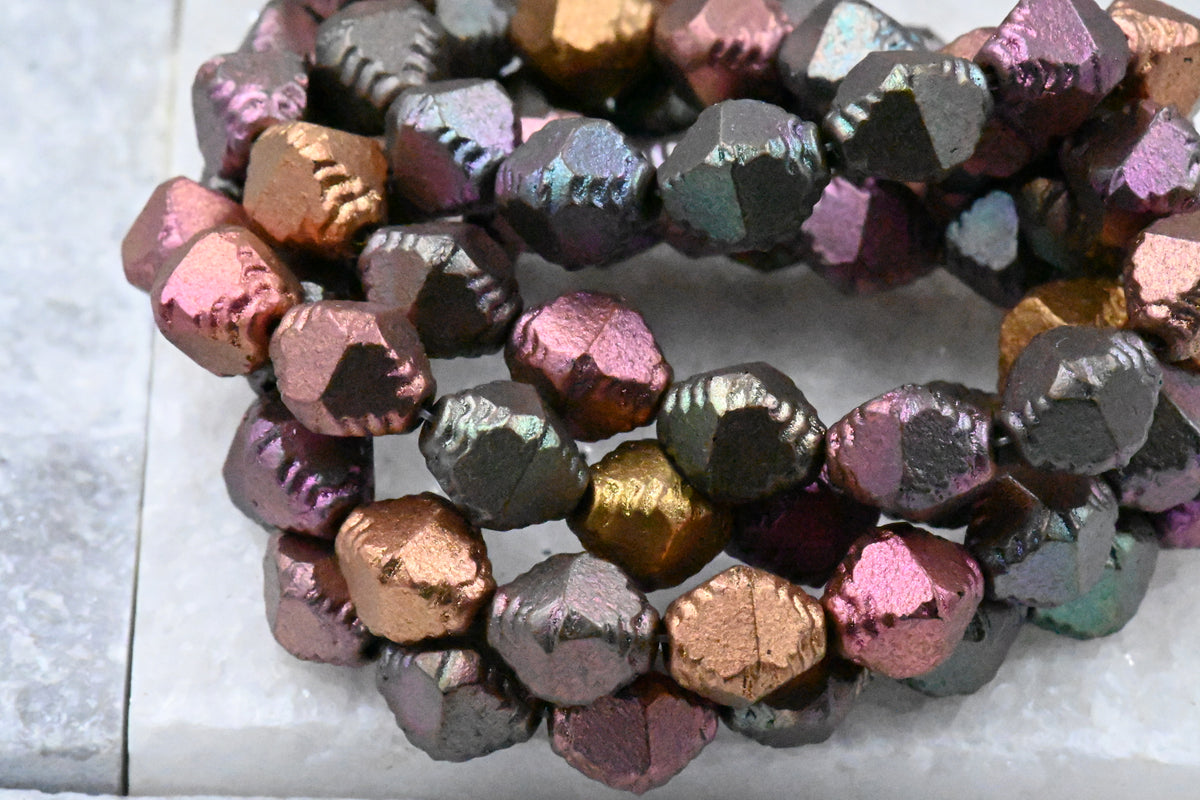 15pc Metallic Mix 10x8mm Faceted Bicone Czech Glass Beads