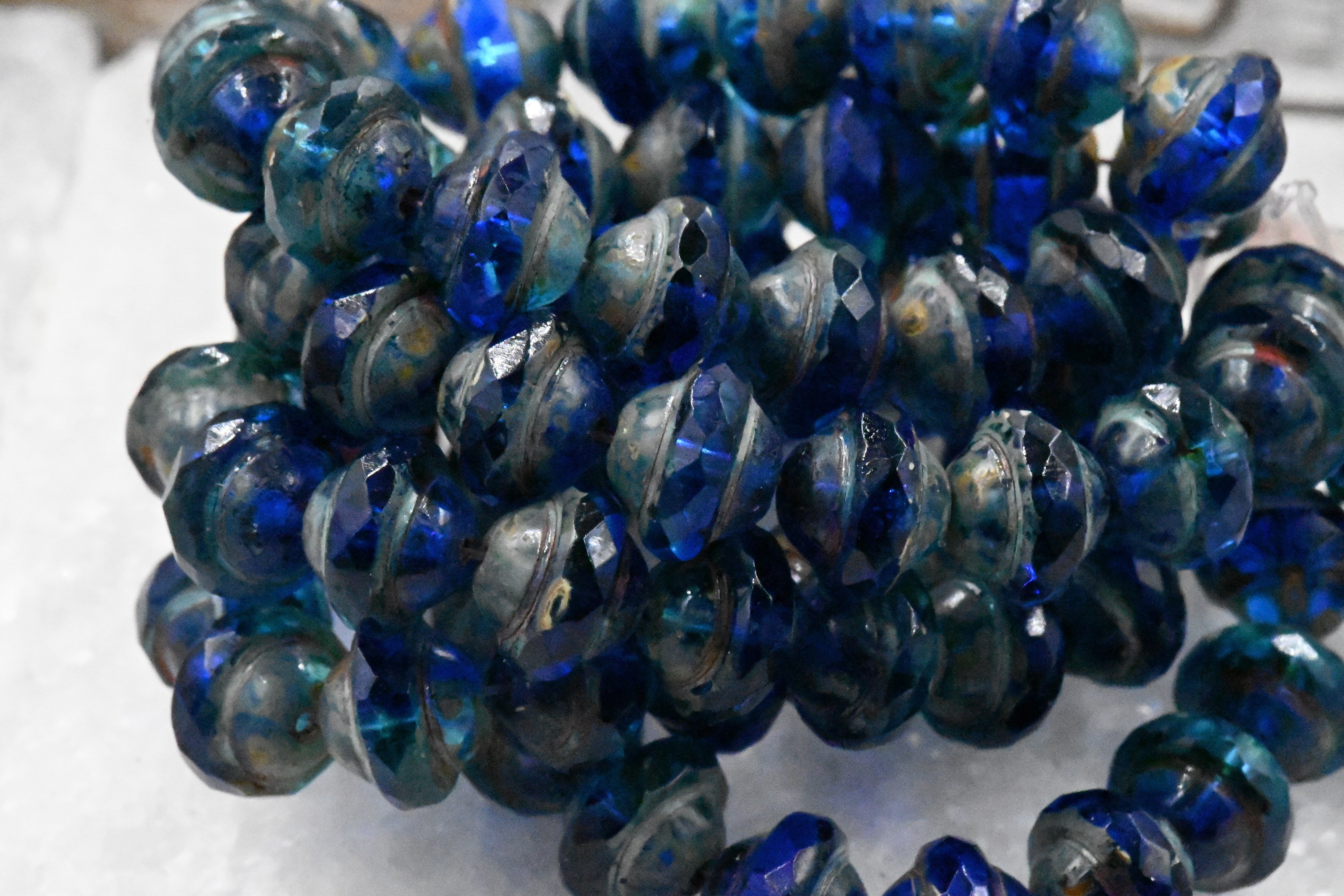 15mm Czech Glass Beads Saturn Sapphire blue with Picasso Finish 8x10mm