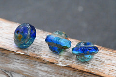 15mm Czech Glass Beads Saturn Sapphire blue with Picasso Finish 8x10mm