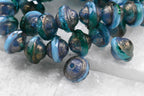 15pc Czech Glass Beads 10x8mm Saturn Teal and Sky Blue with an Etched Finish and Bronze and Gold Washes