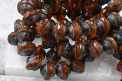 15pc Czech Glass Beads 8x10mm Saturn Alloy Rusty Orange with Picasso Finish