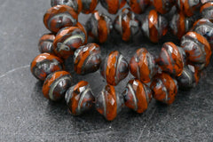 15pc Czech Glass Beads 8x10mm Saturn Alloy Rusty Orange with Picasso Finish