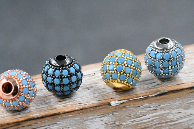 Turquoise Micro Pave Cubic Zirconia Beads,1pc 8mm Hover Image