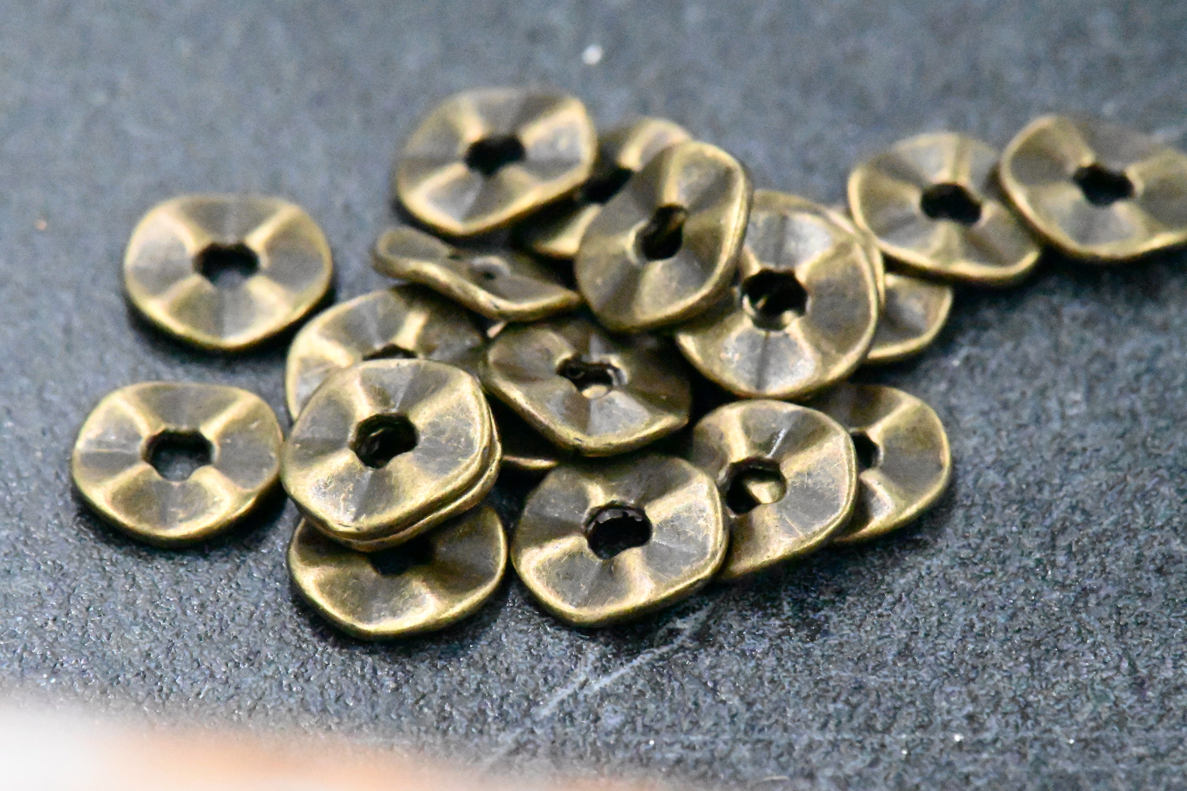 Wavy Spacer beads, Flat Disk Antique Bronze, Antique Copper or Silver