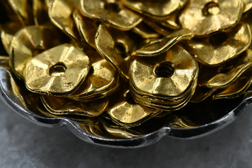 Wavy Spacer beads, Flat Disk Antique Bronze, Antique Copper or Silver
