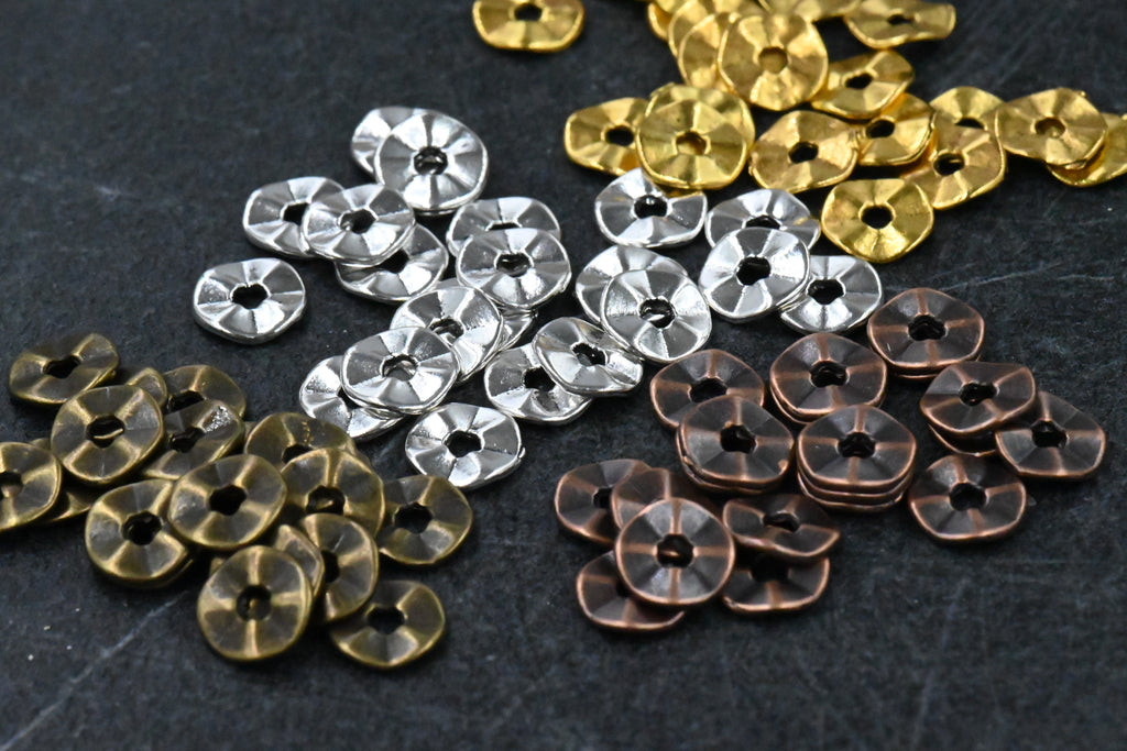 Wavy Spacer beads, Flat Disk Antique Bronze, Antique Copper or Silver