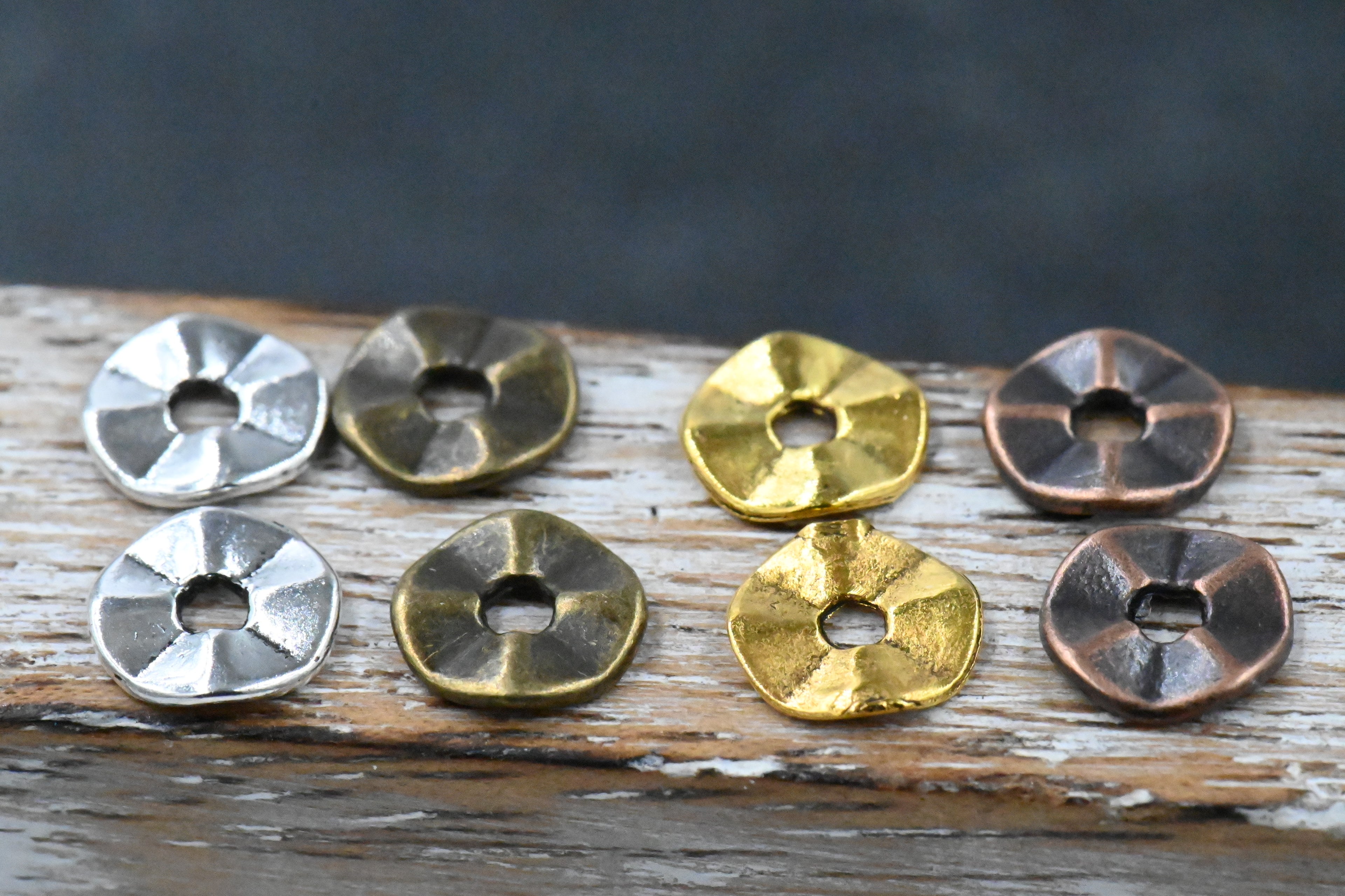 Wavy Spacer beads, Flat Disk Antique Bronze, Antique Copper or Silver
