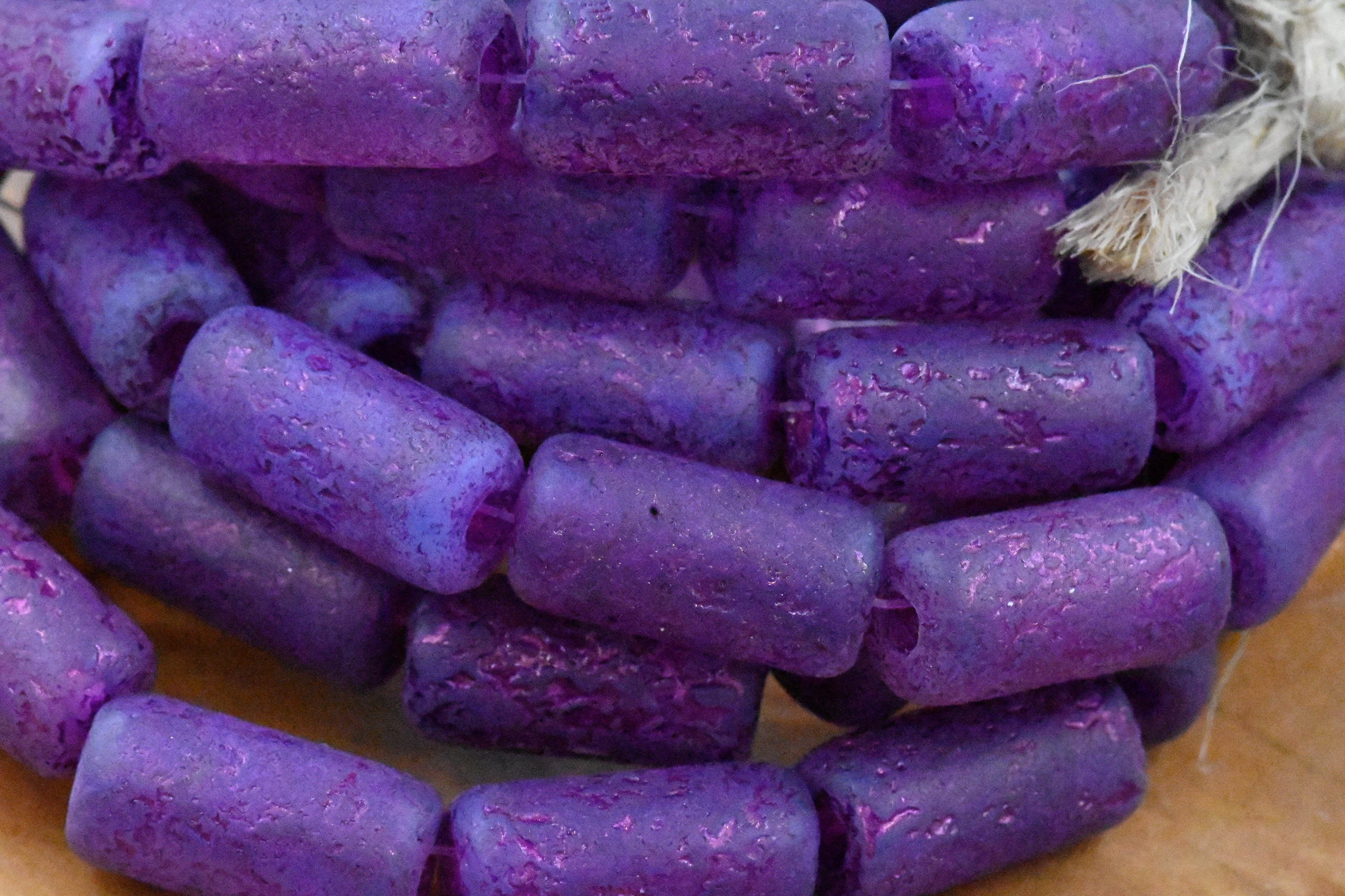 14x7mm Large Hole Tube Mystical Etched Finish Czech Glass 5pc