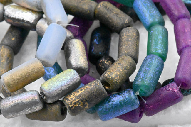 14x7mm Large Hole Tube Mystical Etched Finish Czech Beads 10pc Main Image