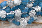 9mm Cactus Flower Pacific Blue with Etched and Silver Finishes with a Turquoise Wash Czech Glass 12pc