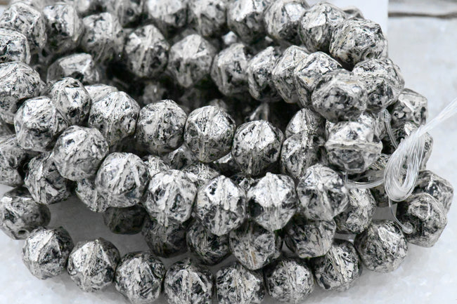 Czech Glass Beads 8mm English Cut Antique Silver 10pc Hover Image