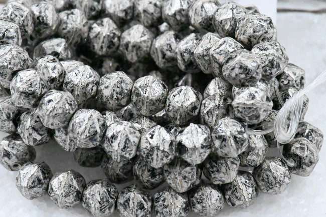 Czech Glass Beads 8mm English Cut Antique Silver 20pc Main Image