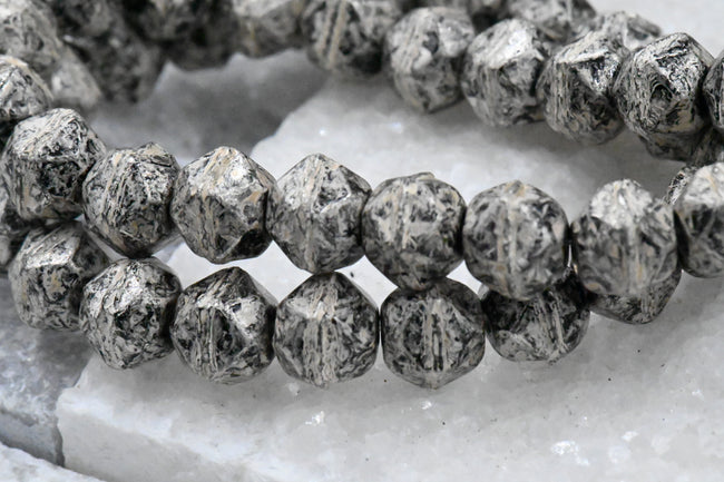 Czech Glass Beads 8mm English Cut Antique Silver 20pc Hover Image
