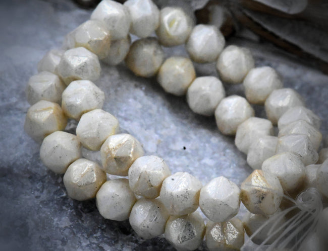 Czech 8mm English Cut Ivory with Mercury Finish, 20pc Hover Image