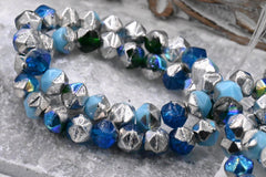 Czech 8mm English Cut Malibu Blue, Emerald, Baby Blue with AB and Silver Finishes. 20pc