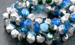 Czech 8mm English Cut Malibu Blue, Emerald, Baby Blue with AB and Silver Finishes. 10pc