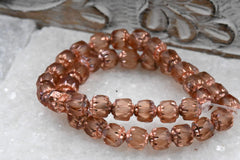 Czech Glass 6mm Cathedral Peach with a Copper Finish