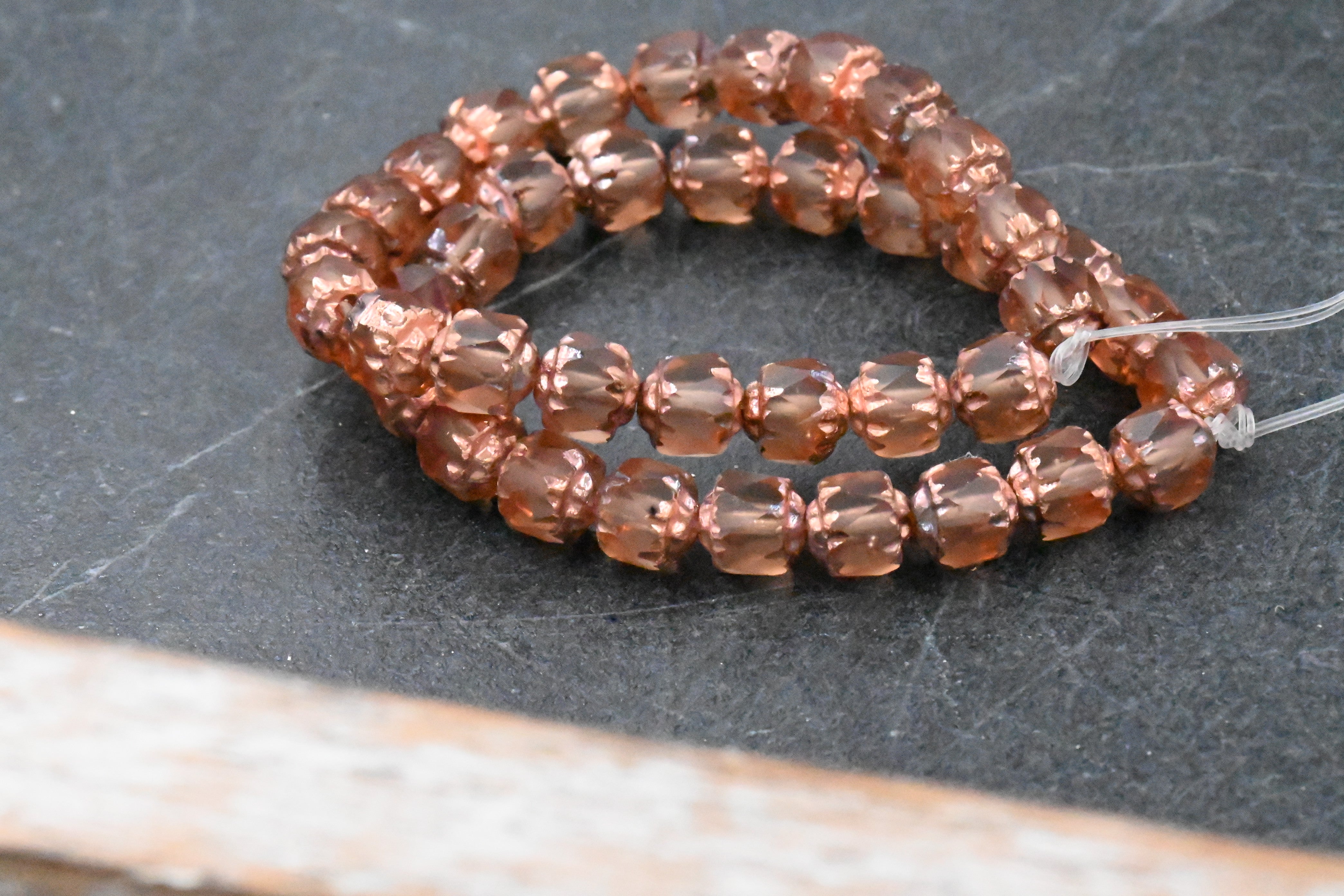 Czech Glass 6mm Cathedral Peach with a Copper Finish