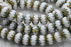 Czech Beads 7x10mm Cruller White with a Picasso and Turquoise Wash, 15pc