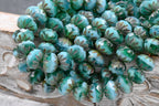 Czech Beads 6x9mm Cruller Tea Green, Malibu Blue and Emerald with a Picasso Finish, 15pc