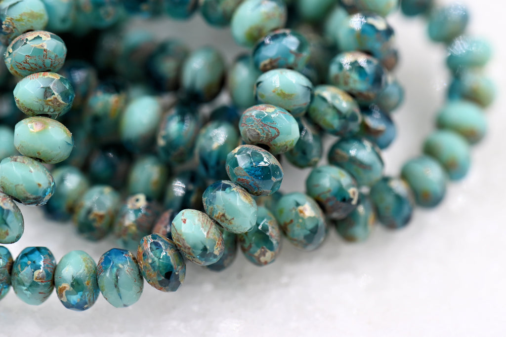 Czech Glass 3x5mm Rondelle Tiffany and Blue Turquoise 30pc