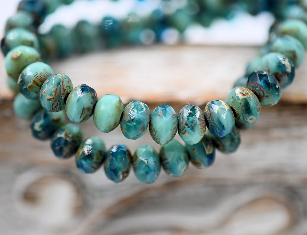 Czech Glass 3x5mm Rondelle Tiffany and Blue Turquoise 30pc