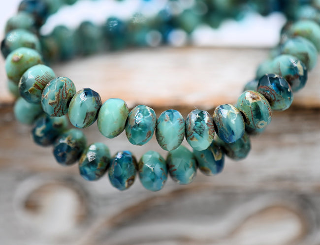 Czech Glass 3x5mm Rondelle Tiffany and Blue Turquoise 30pc Main Image