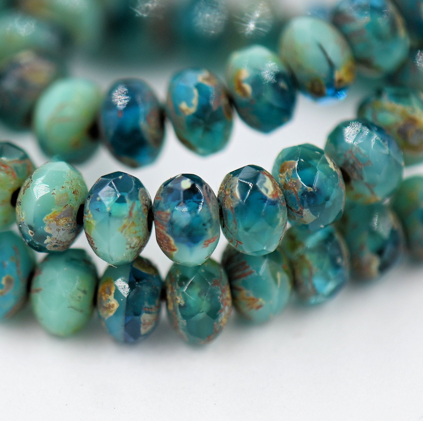 Czech Glass 3x5mm Rondelle Tiffany and Blue Turquoise 60pc