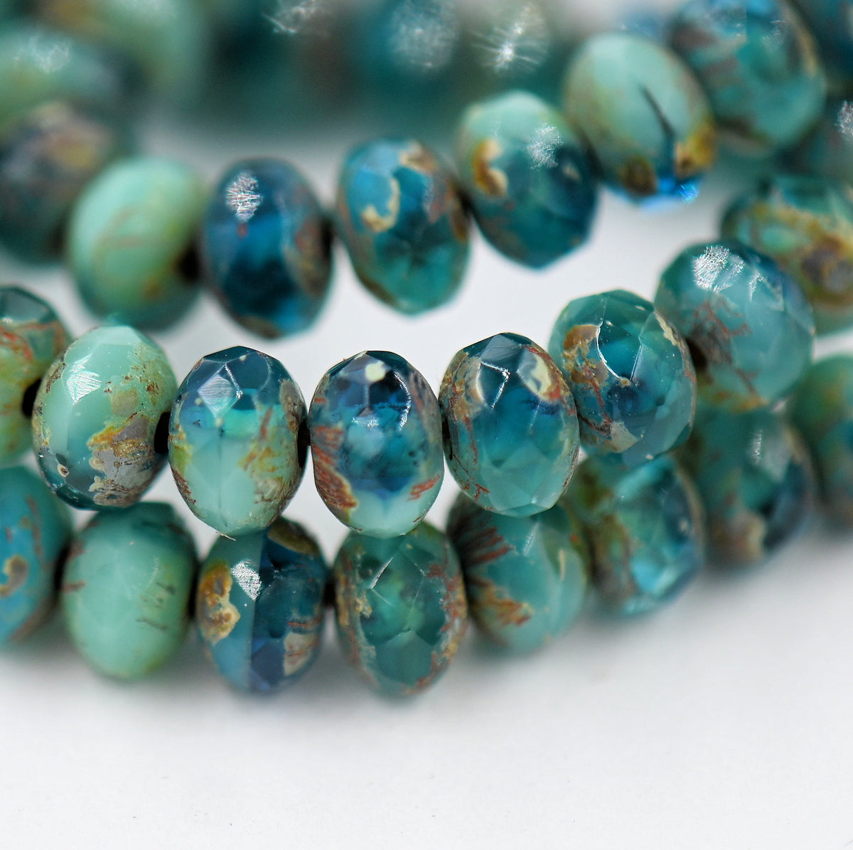 Czech Glass 3x5mm Rondelle Tiffany and Blue Turquoise 30pc